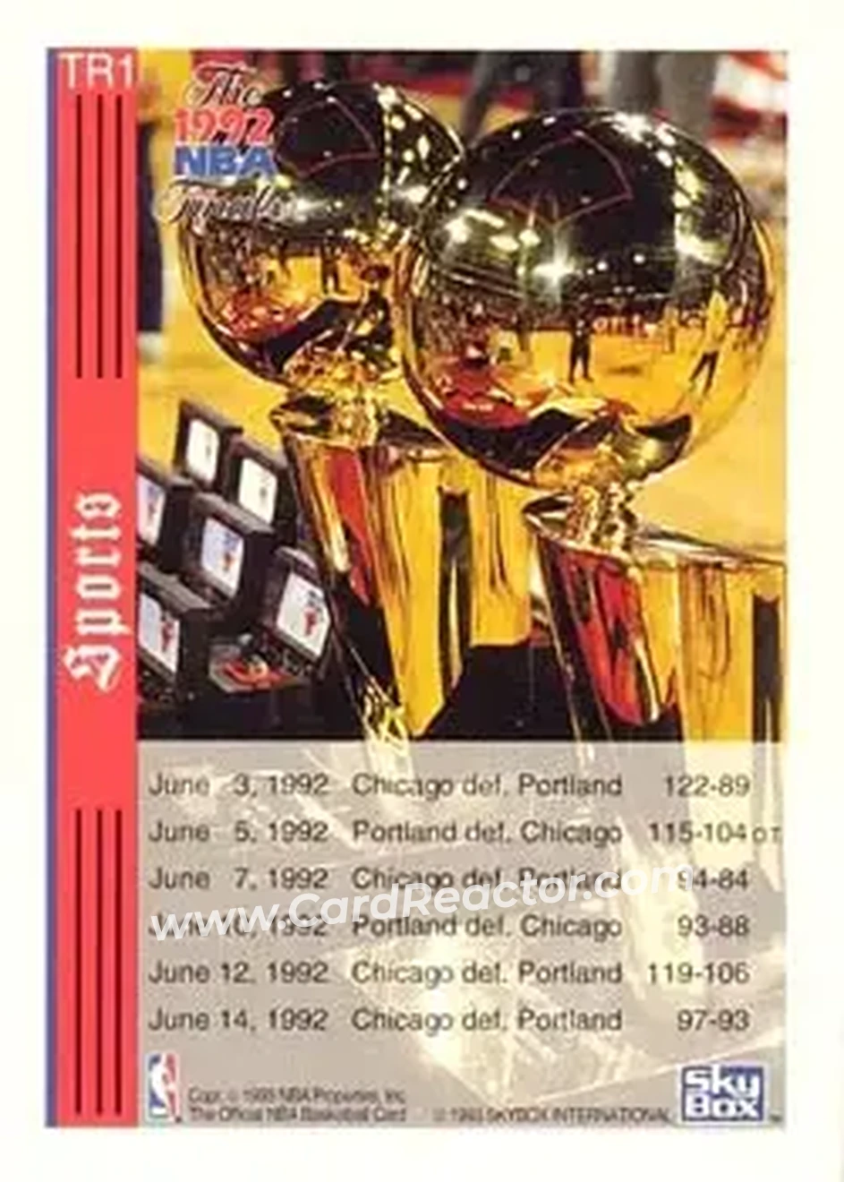 1992-93 Hoops - Single Inserts #TR1 - ? ? TR1? NBA Championship Series Inserted 1:32 Series Two foil packs Chicago Bulls - Portland Trail Blazers - Back 1992-93 Hoops - Single Inserts #TR1 - ? ? TR1? NBA Championship Series Inserted 1:32 Series Two foil packs Chicago Bulls - Portland Trail Blazers - Back