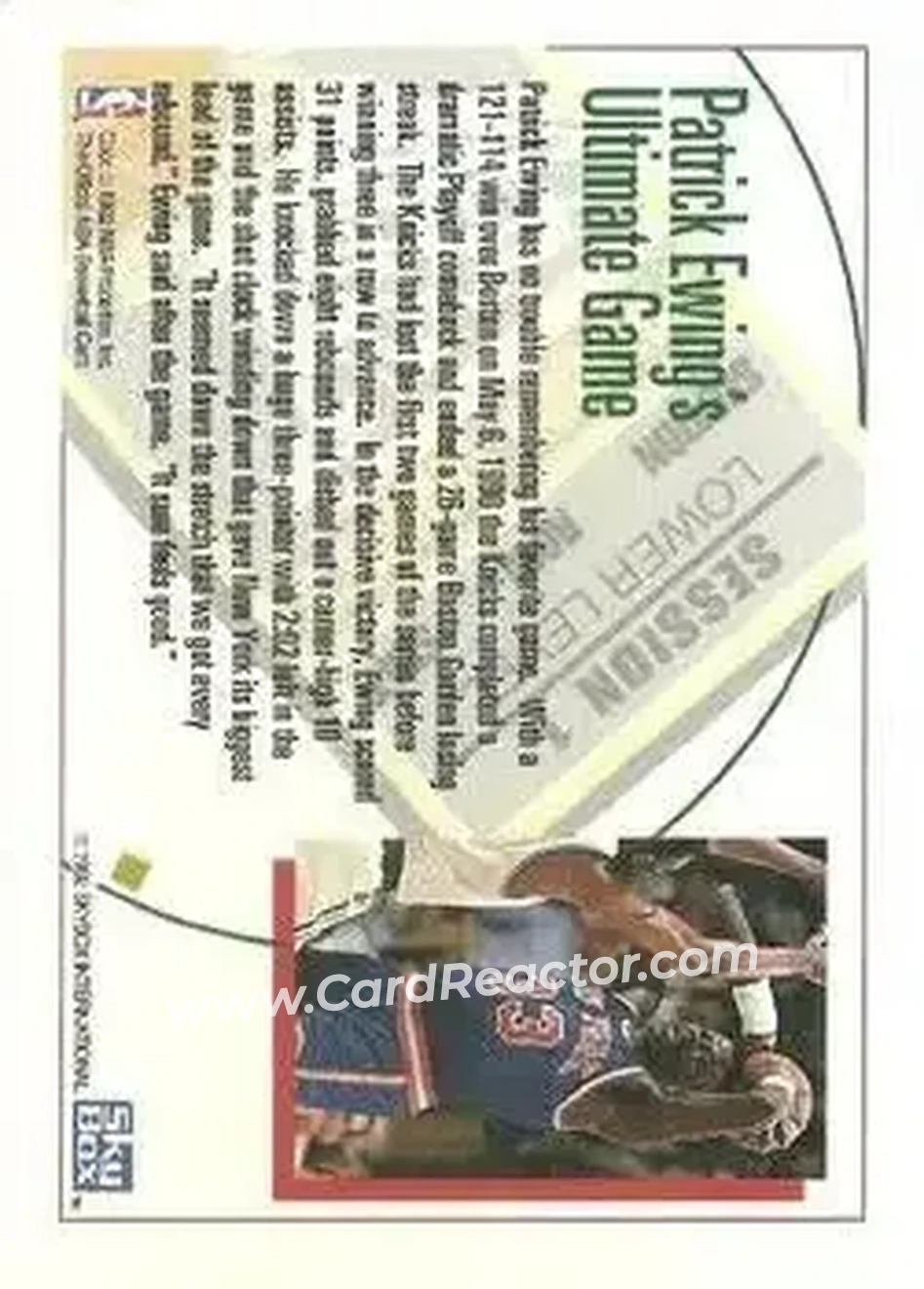 1992-93 Hoops - Single Inserts #NNO - Patrick Ewing - New York Knicks - Back