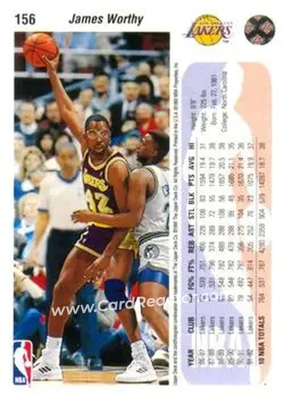 1992-93 Upper Deck #156 - James Worthy - Los Angeles Lakers - Back