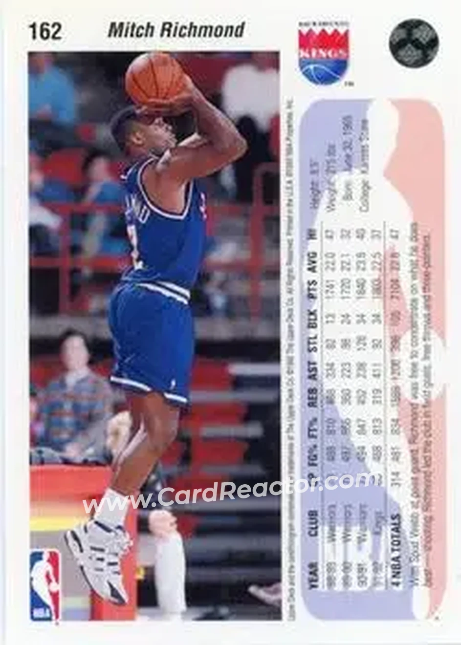 1992-93 Upper Deck #162 - Mitch Richmond - Sacramento Kings - Back