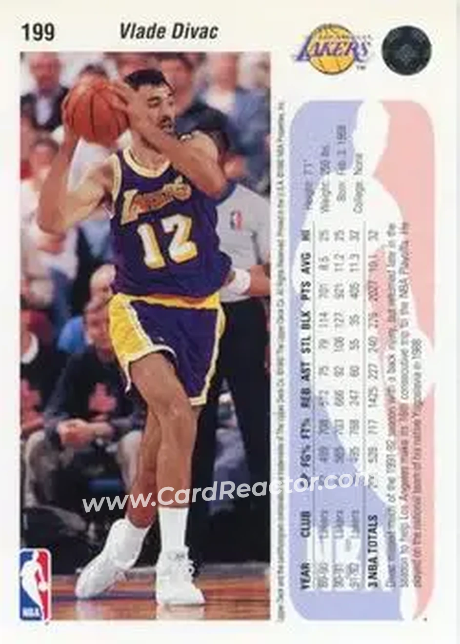 1992-93 Upper Deck #199 - Vlade Divac - Los Angeles Lakers - Back