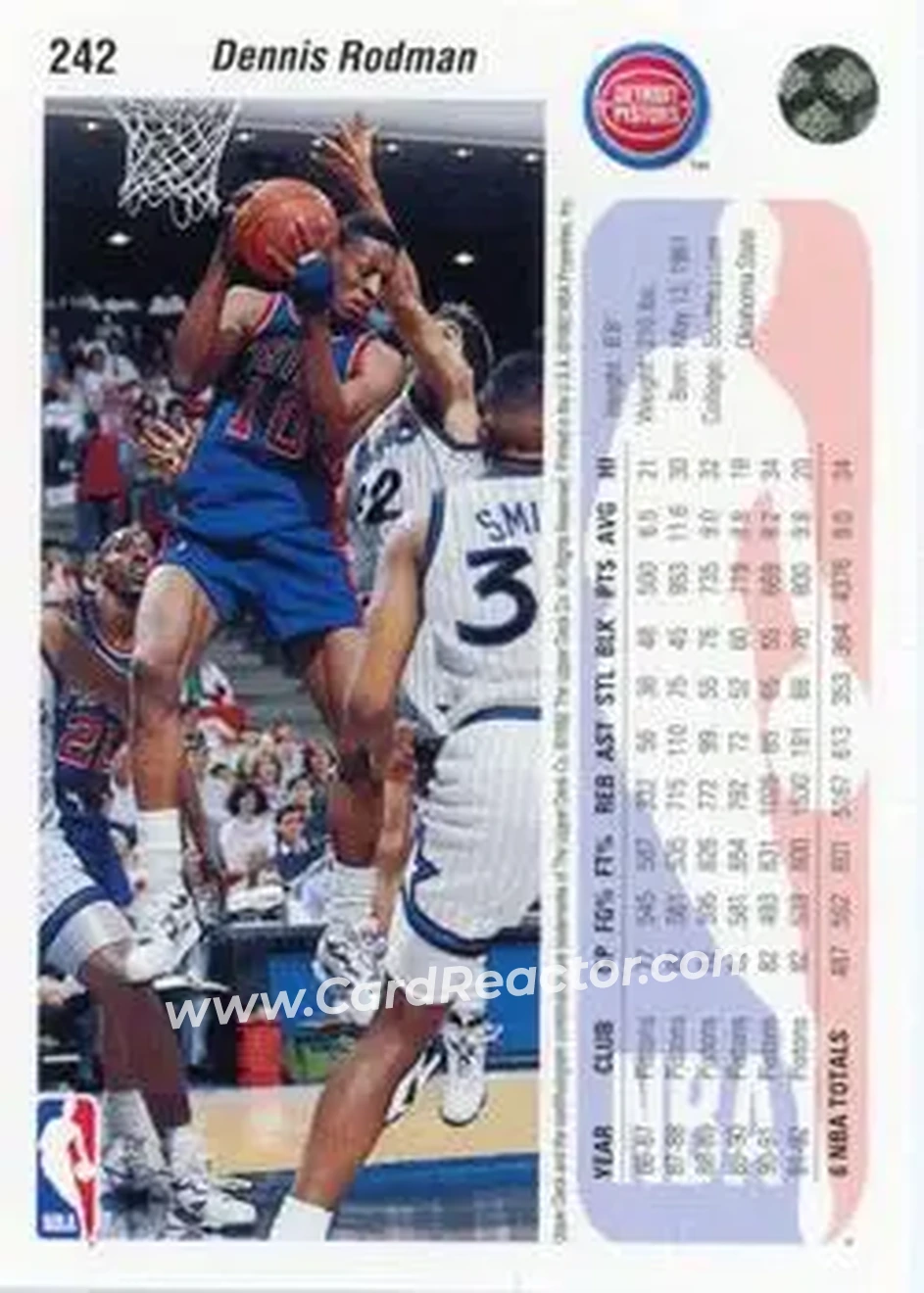 1992-93 Upper Deck #242 - Dennis Rodman - Detroit Pistons - Back