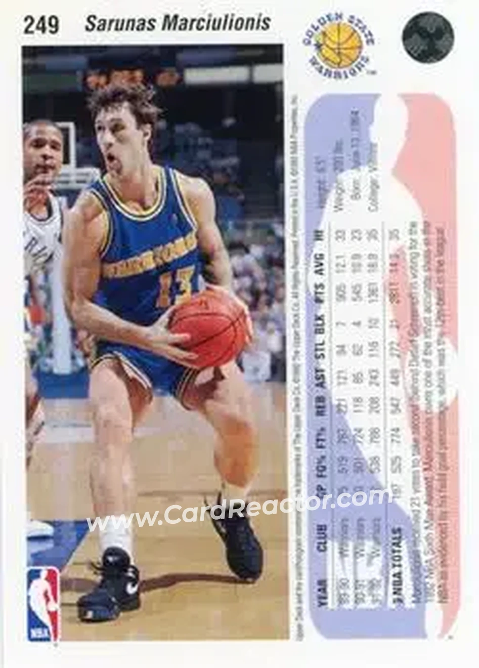 1992-93 Upper Deck #249 - Šarūnas Marčiulionis - Golden State Warriors - Back 1992-93 Upper Deck #249 - Šarūnas Marčiulionis - Golden State Warriors - Back