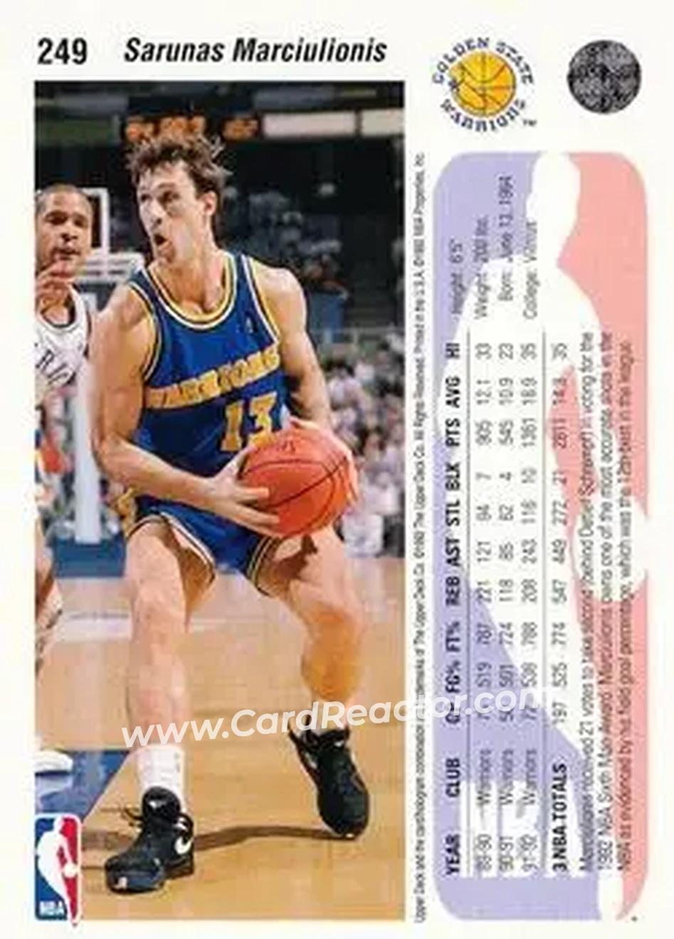 1992-93 Upper Deck #249 - Šarūnas Marčiulionis - Golden State Warriors - Back 1992-93 Upper Deck #249 - Šarūnas Marčiulionis - Golden State Warriors - Back