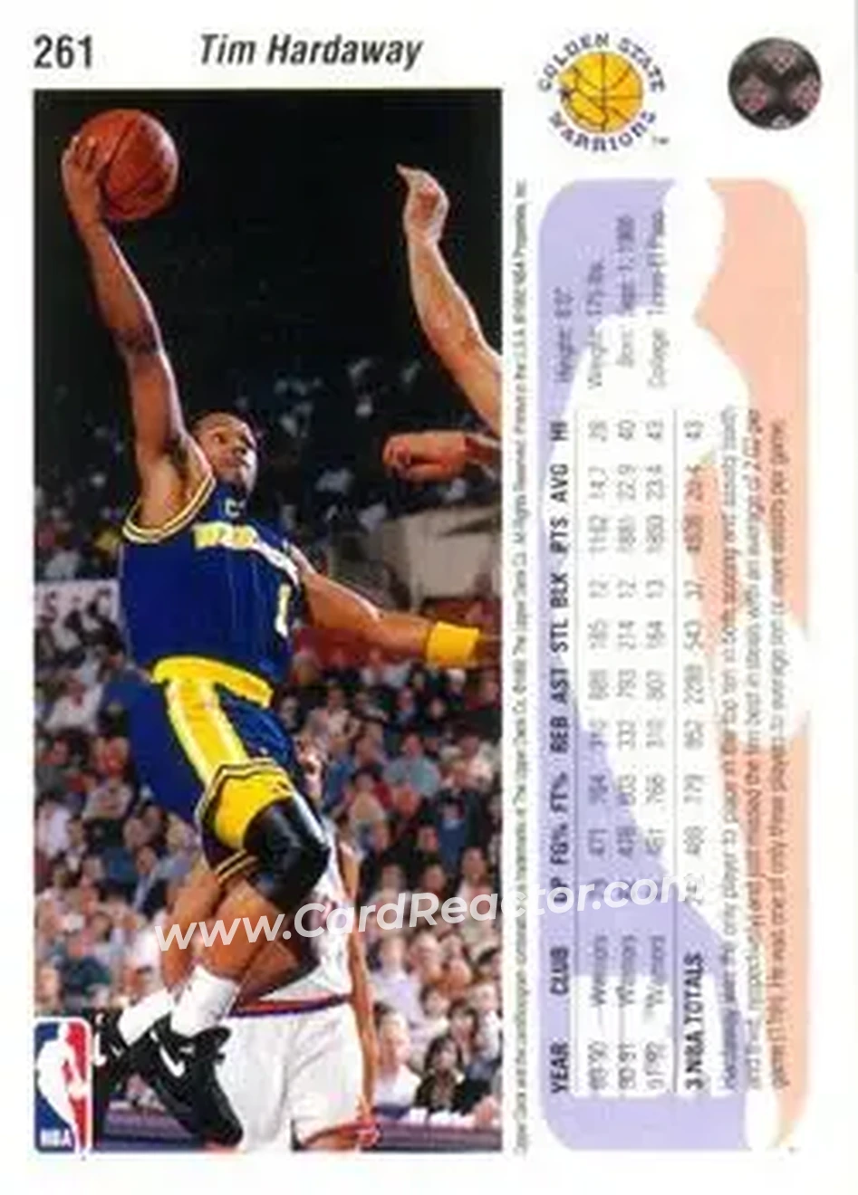 1992-93 Upper Deck #261 - Tim Hardaway - Golden State Warriors - Back