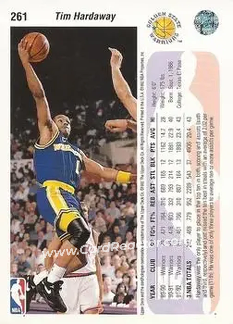 1992-93 Upper Deck #261 - Tim Hardaway - Golden State Warriors - Back