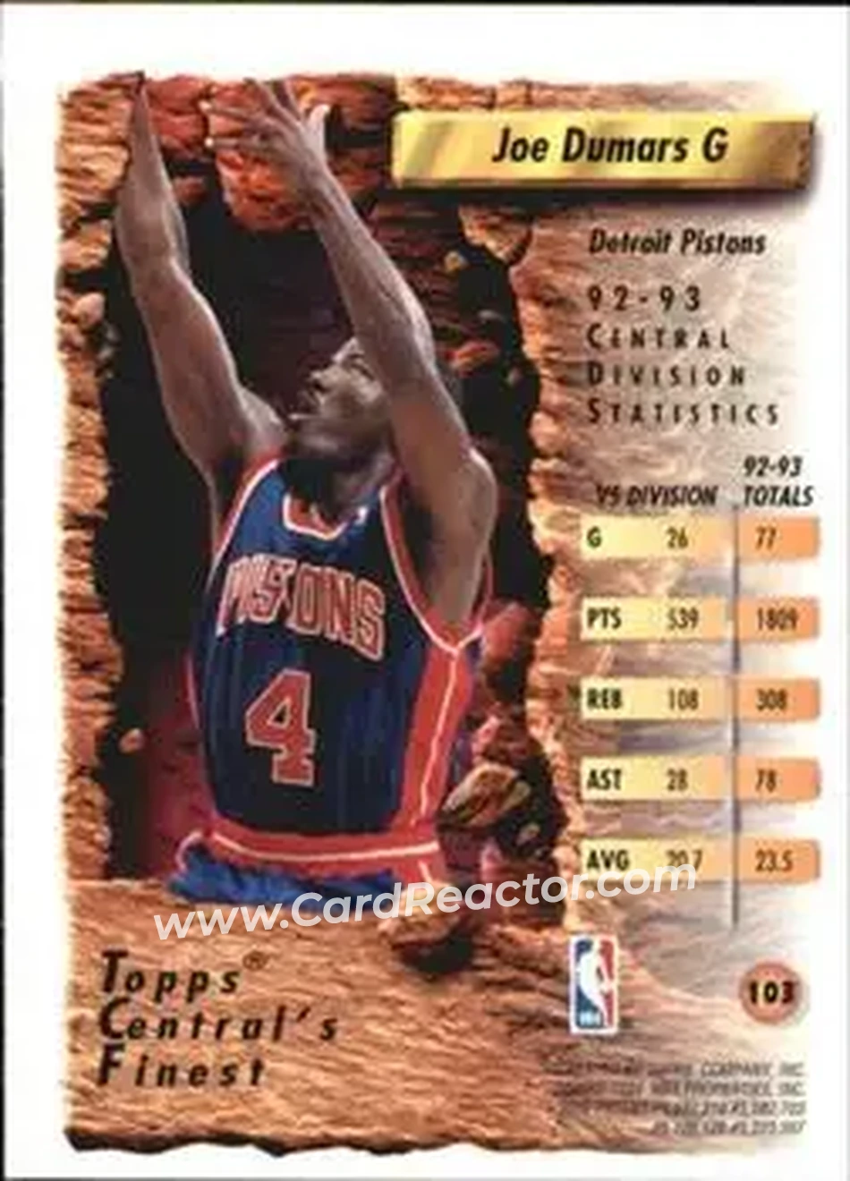1993-94 Finest #103 - Joe Dumars - Detroit Pistons - Back 1993-94 Finest #103 - Joe Dumars - Detroit Pistons - Back
