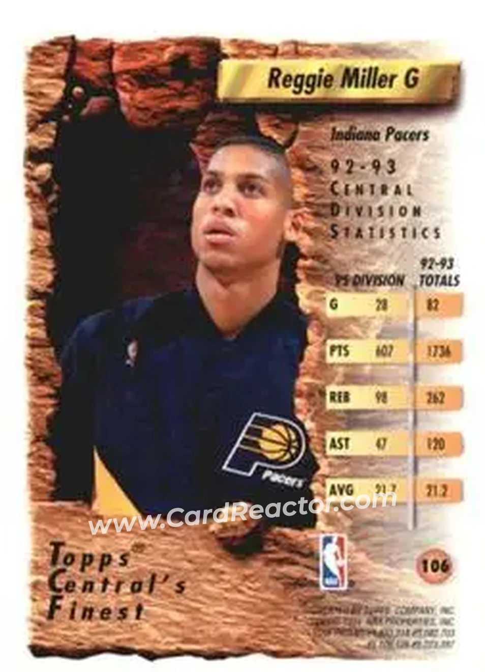1993-94 Finest #106 - Reggie Miller - Indiana Pacers - Back