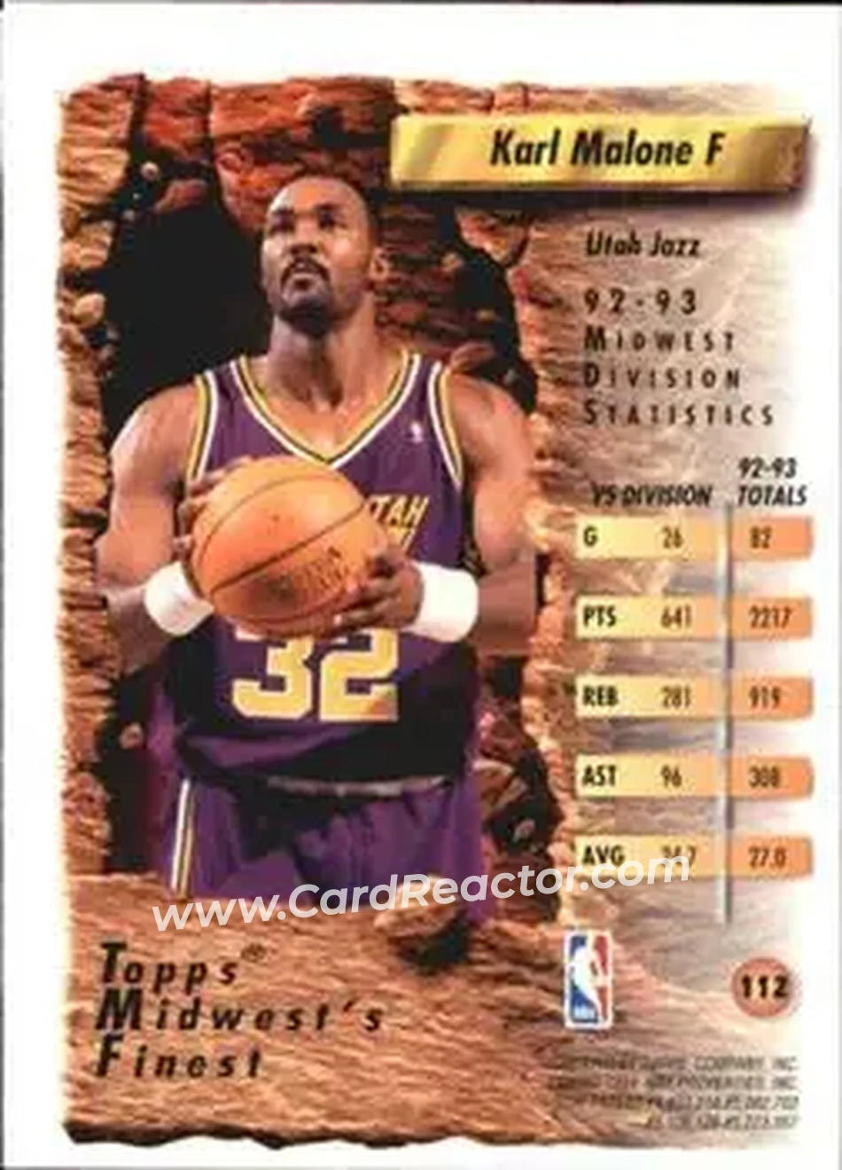 1993-94 Finest #112 - Karl Malone - Utah Jazz - Back
