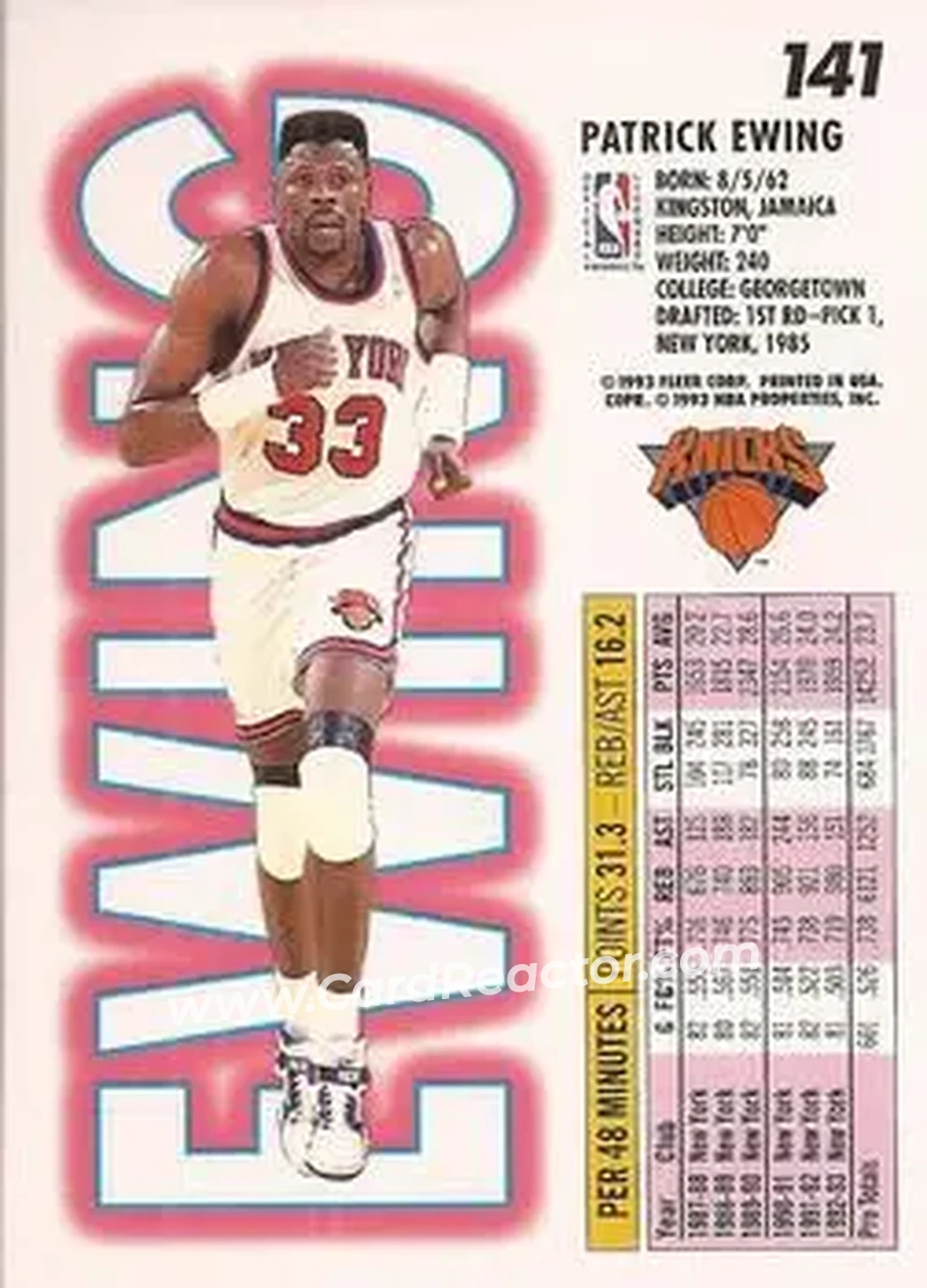 1993-94 Fleer #141 - Patrick Ewing - New York Knicks - Back