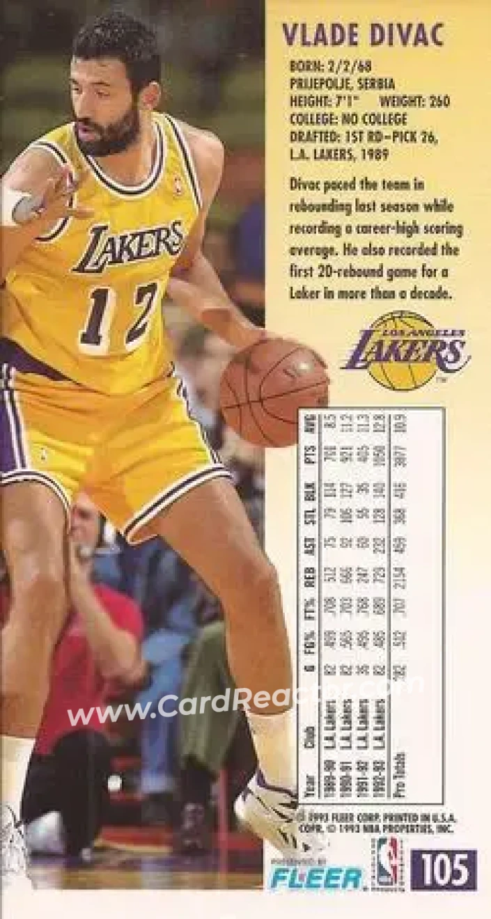 1993-94 Jam Session #105 - Vlade Divac - Los Angeles Lakers - Back