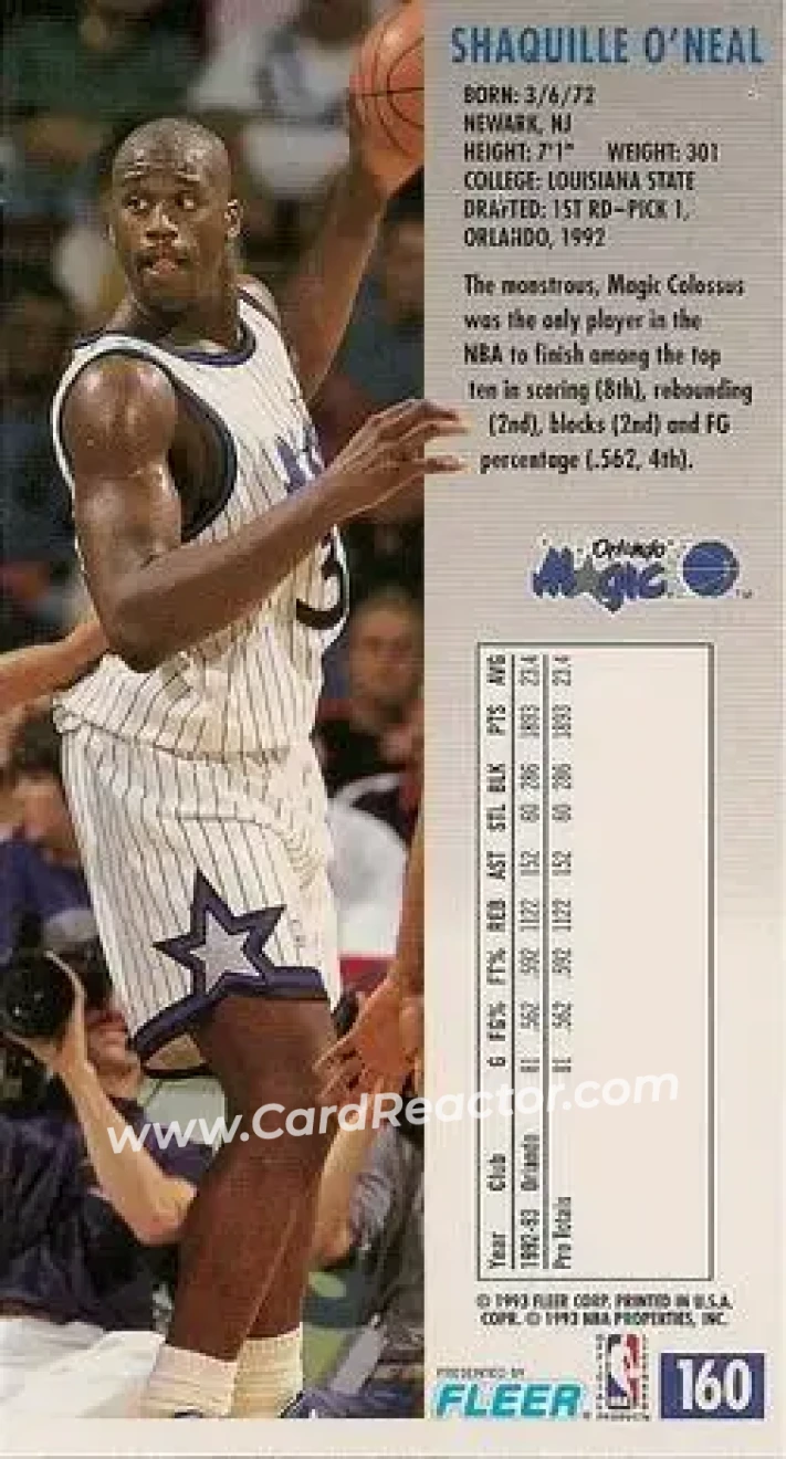1993-94 Jam Session #160 - Shaquille O'Neal - Orlando Magic - Back 1993-94 Jam Session #160 - Shaquille O'Neal - Orlando Magic - Back