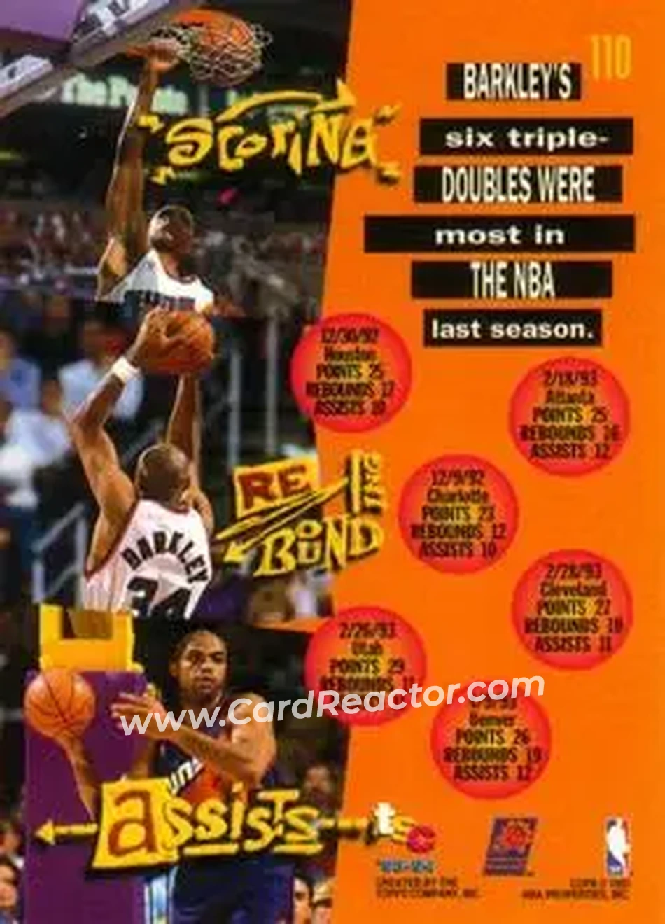1993-94 Stadium Club #110 - Charles Barkley - Phoenix Suns - Back