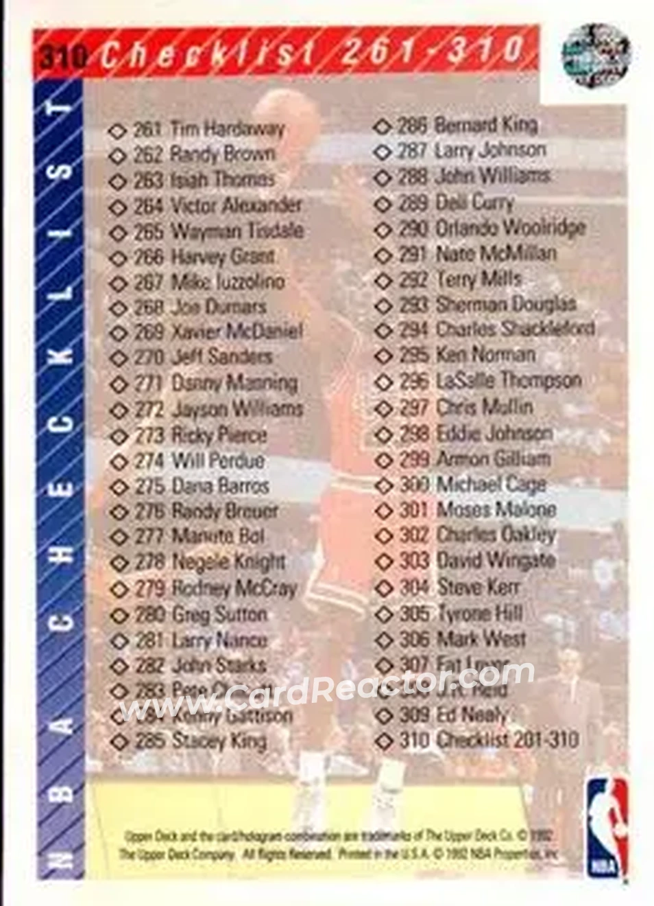 1992-93 Upper Deck #310 - Card #310 - Back