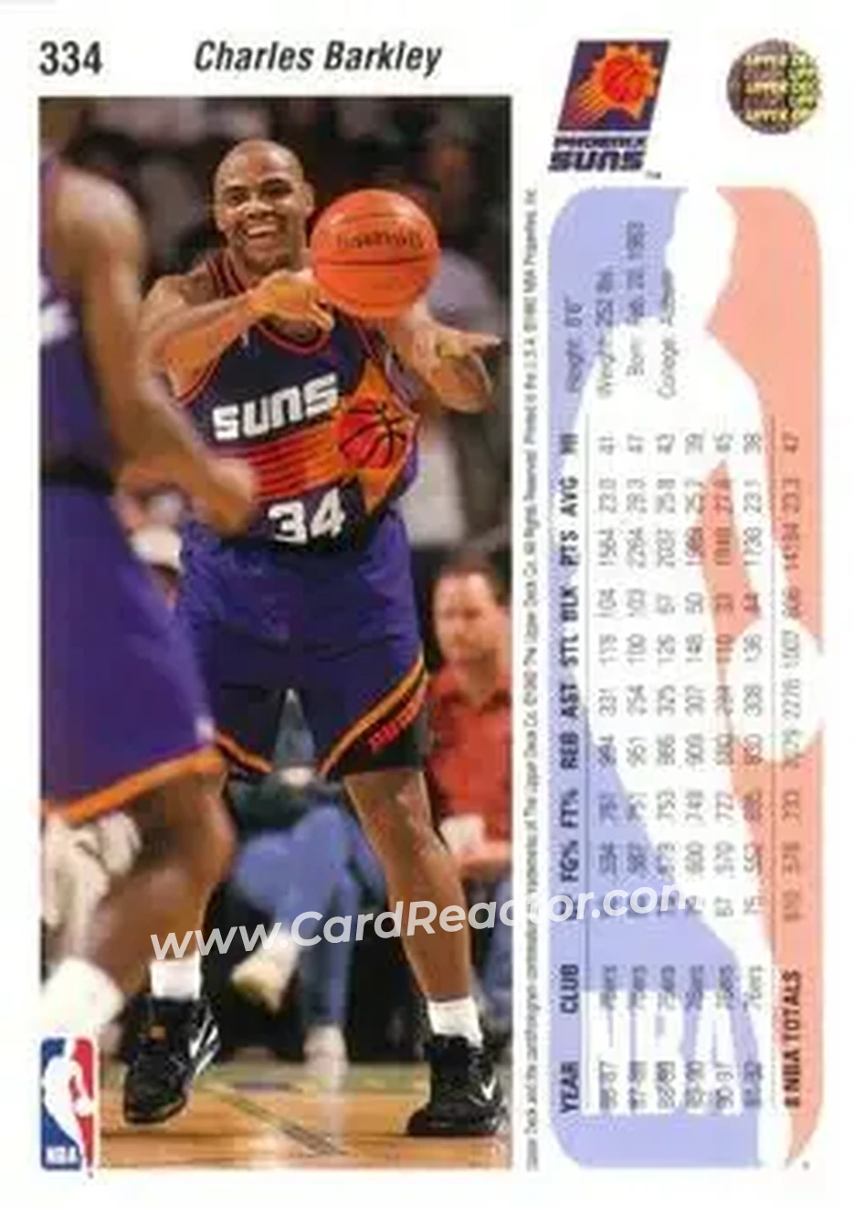 1992-93 Upper Deck #334 - Charles Barkley - Phoenix Suns - Back