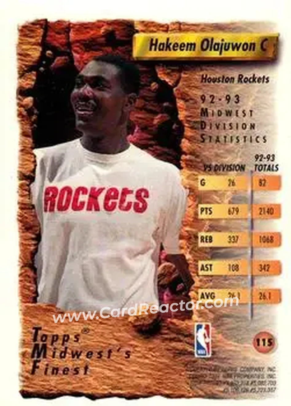 1993-94 Finest #115 - Hakeem Olajuwon - Houston Rockets - Back