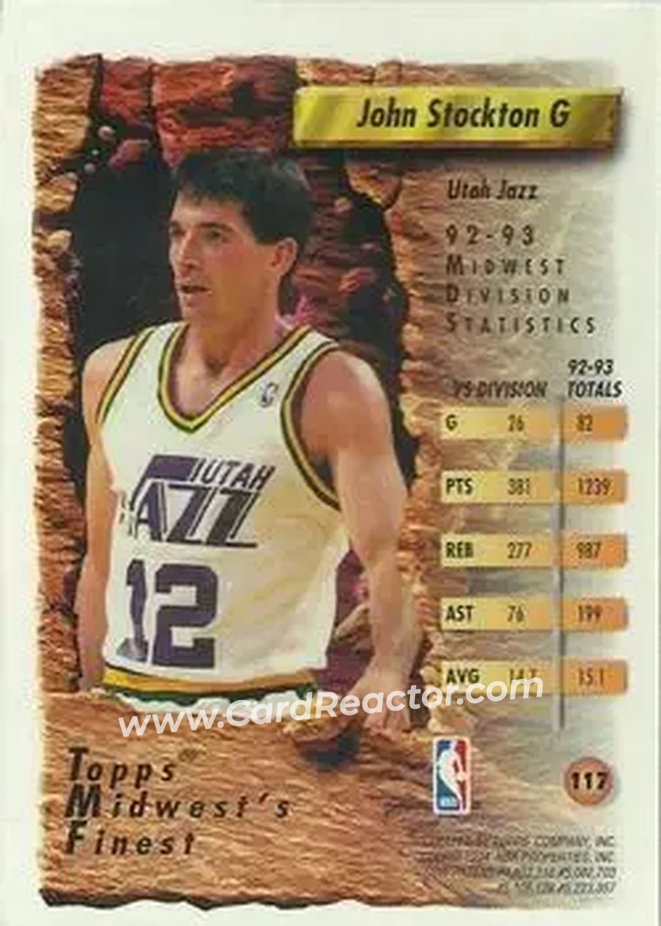 1993-94 Finest #117 - John Stockton - Utah Jazz - Back
