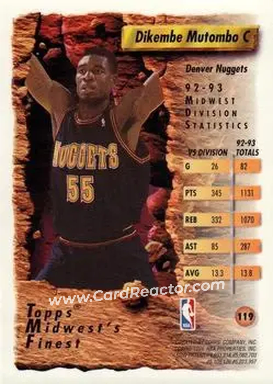 1993-94 Finest #119 - Dikembe Mutombo - Denver Nuggets - Back 1993-94 Finest #119 - Dikembe Mutombo - Denver Nuggets - Back