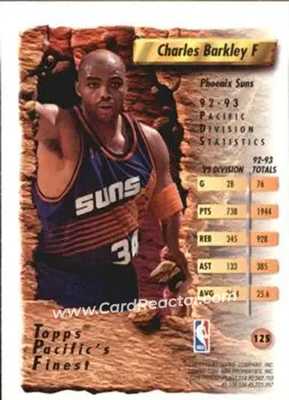 1993-94 Finest #125 - Charles Barkley - Phoenix Suns - Back 1993-94 Finest #125 - Charles Barkley - Phoenix Suns - Back