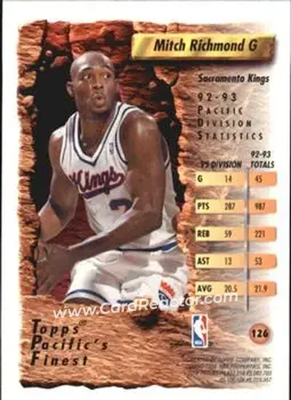 1993-94 Finest #126 - Mitch Richmond - Sacramento Kings - Back