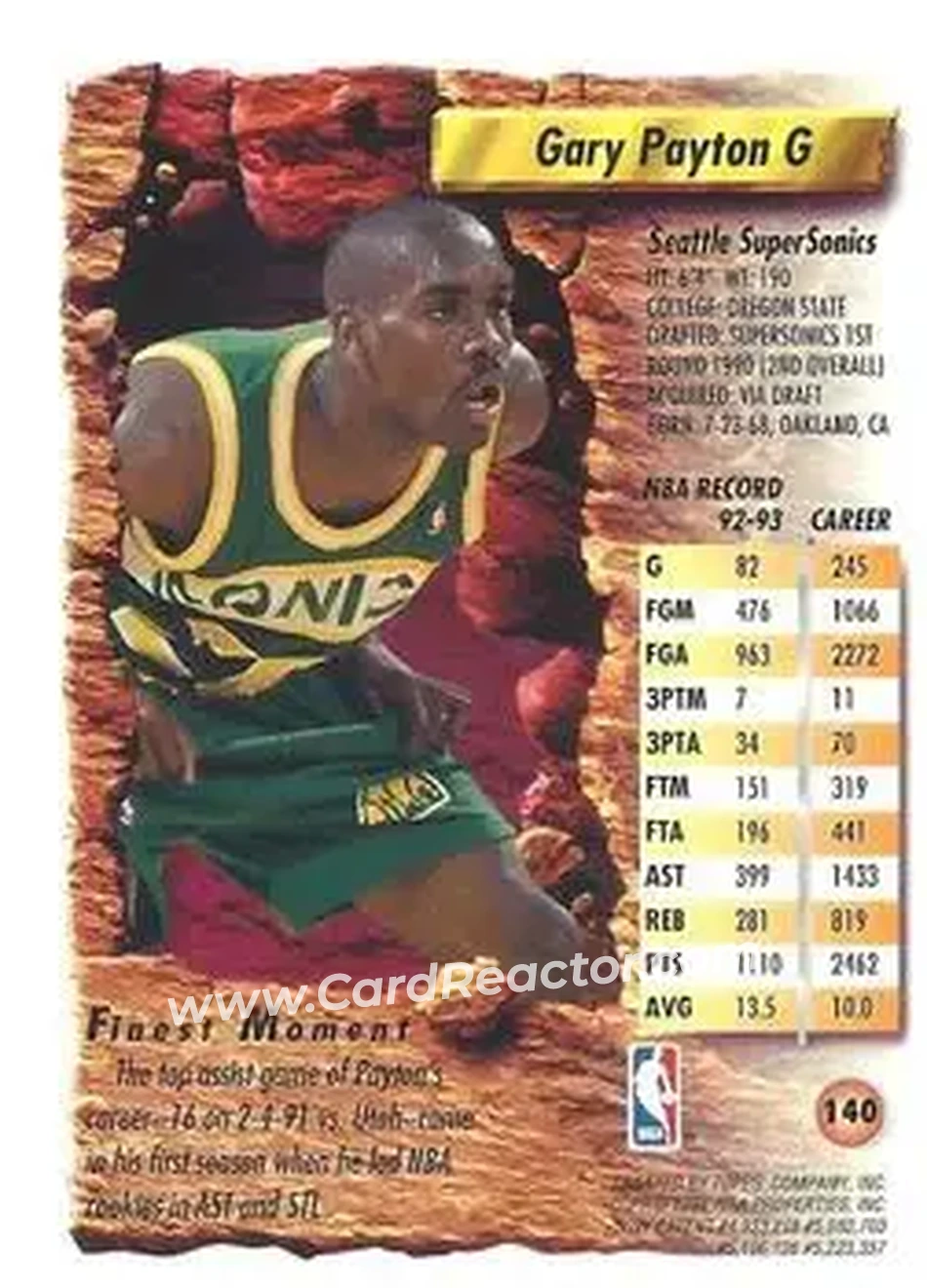 1993-94 Finest #140 - Gary Payton - Seattle SuperSonics - Back 1993-94 Finest #140 - Gary Payton - Seattle SuperSonics - Back