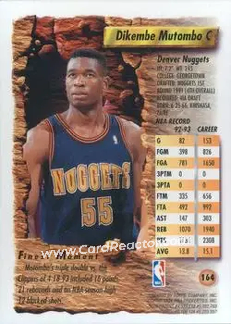 1993-94 Finest #164 - Dikembe Mutombo - Denver Nuggets - Back 1993-94 Finest #164 - Dikembe Mutombo - Denver Nuggets - Back