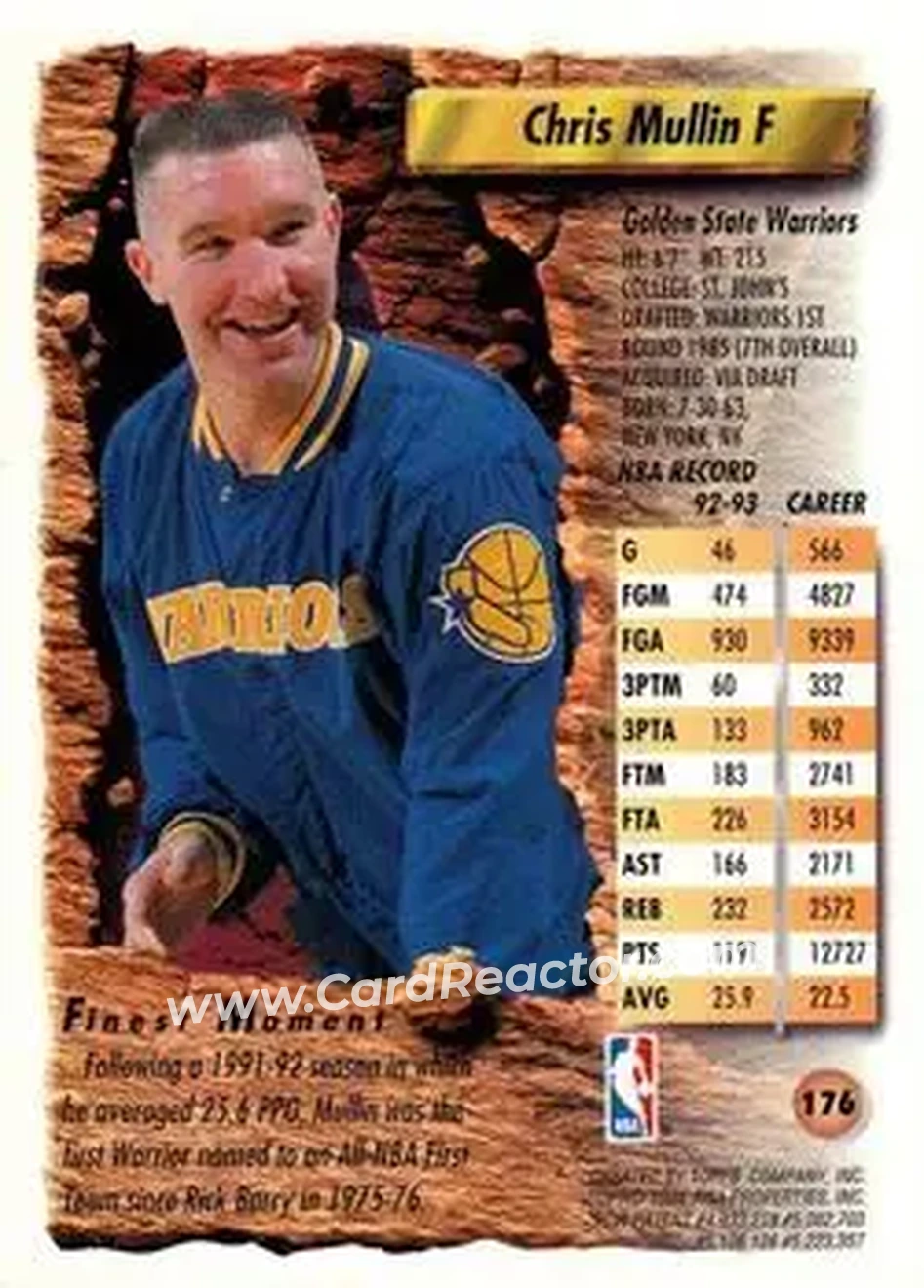 1993-94 Finest #176 - Chris Mullin - Golden State Warriors - Back