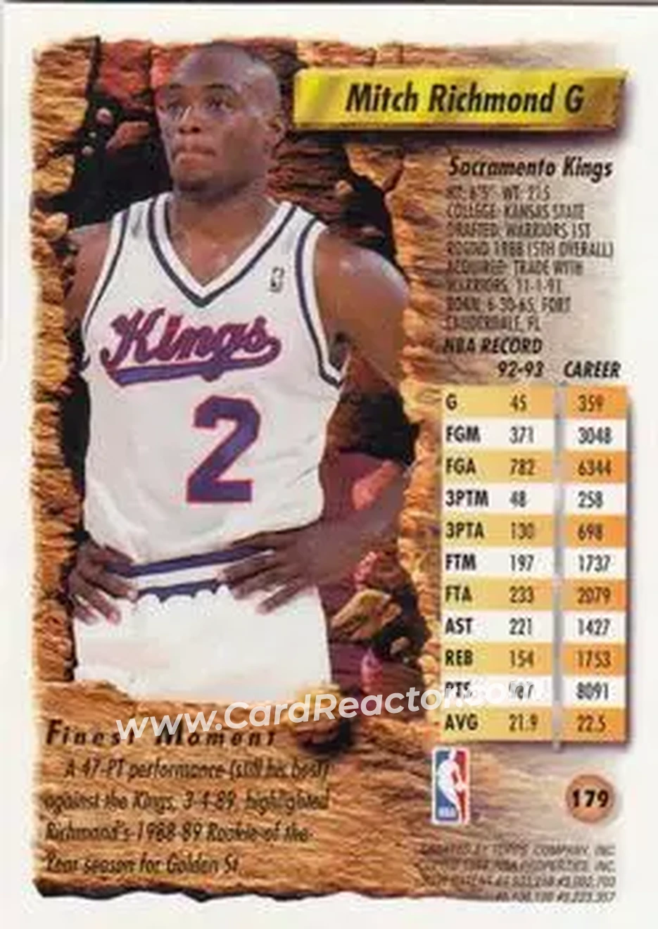 1993-94 Finest #179 - Mitch Richmond - Sacramento Kings - Back 1993-94 Finest #179 - Mitch Richmond - Sacramento Kings - Back