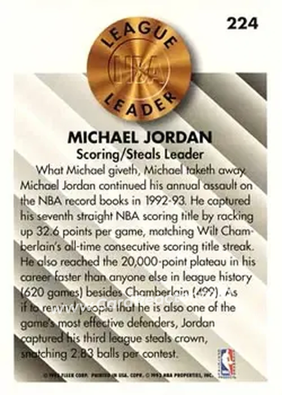 1993-94 Fleer #224 - Michael Jordan - Chicago Bulls - Back