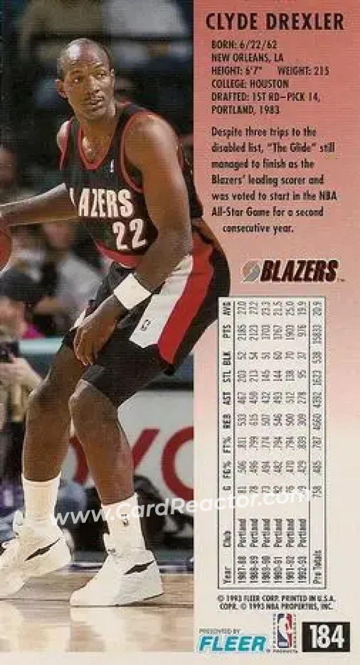 1993-94 Jam Session #184 - Clyde Drexler - Portland Trail Blazers - Back
