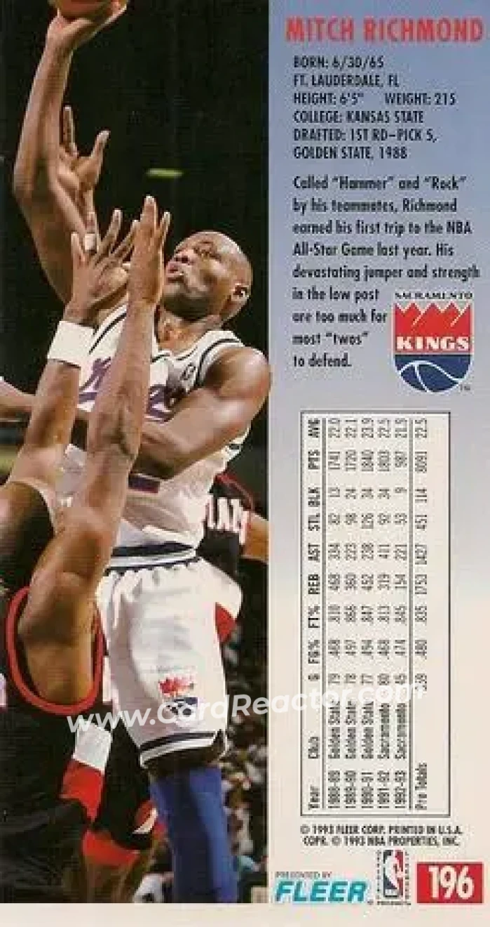 1993-94 Jam Session #196 - Mitch Richmond - Sacramento Kings - Back