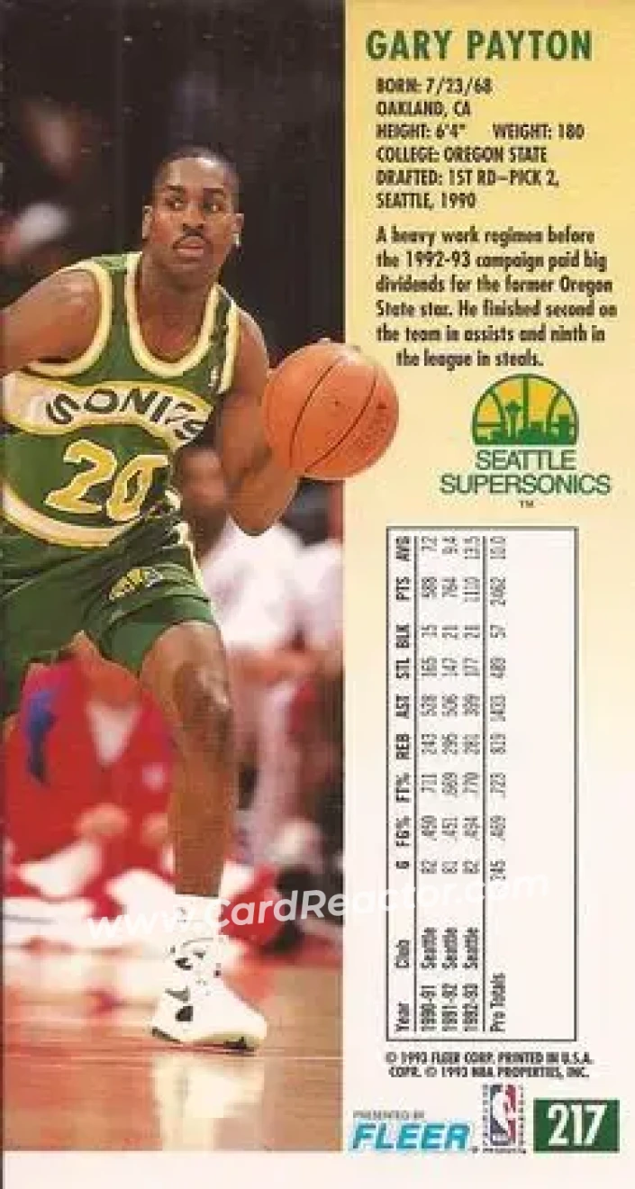 1993-94 Jam Session #217 - Gary Payton - Seattle SuperSonics - Back