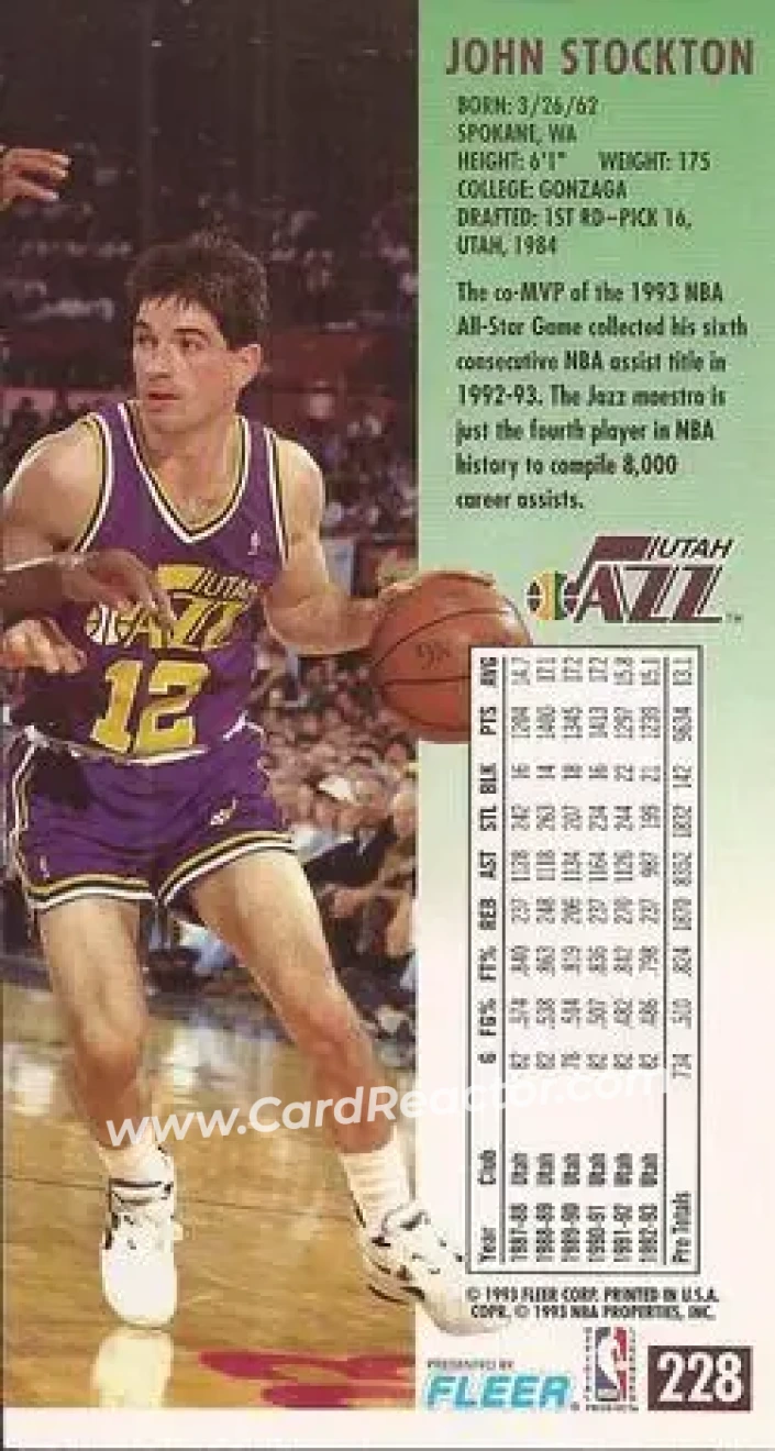 1993-94 Jam Session #228 - John Stockton - Utah Jazz - Back 1993-94 Jam Session #228 - John Stockton - Utah Jazz - Back
