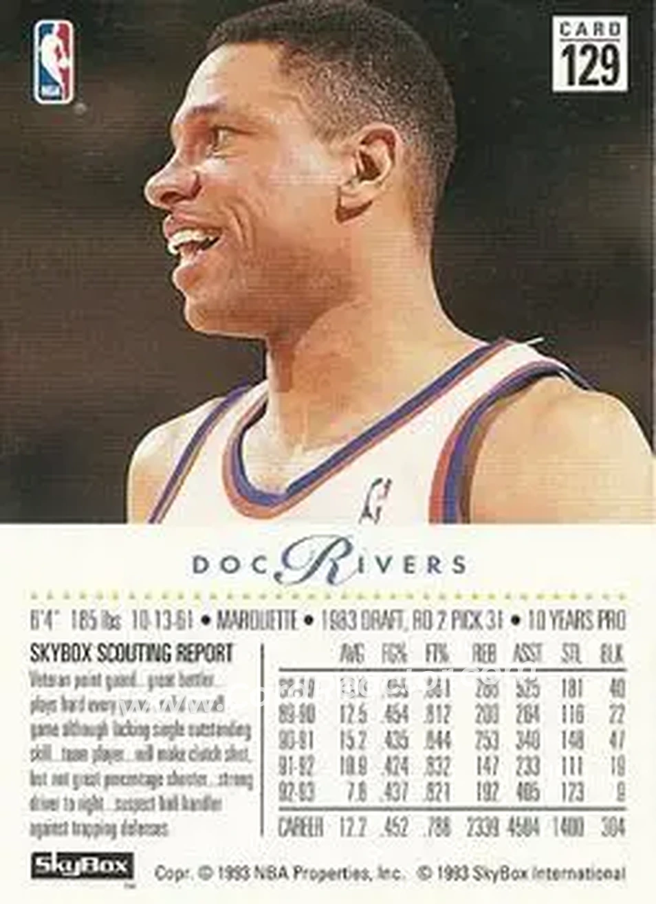 1993-94 SkyBox Premium #129 - Doc Rivers - New York Knicks - Back