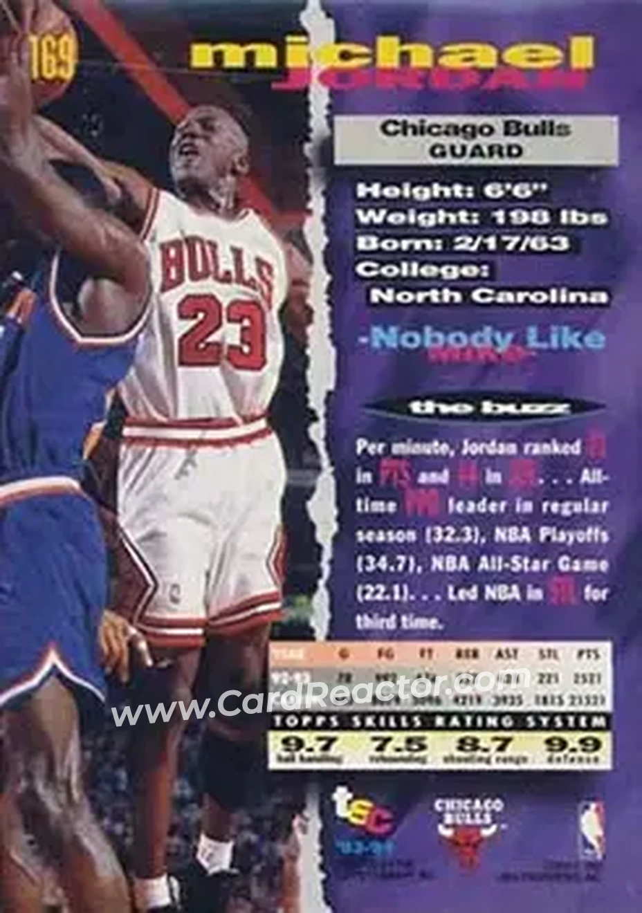 1993-94 Stadium Club #169 - Michael Jordan - Chicago Bulls - Back