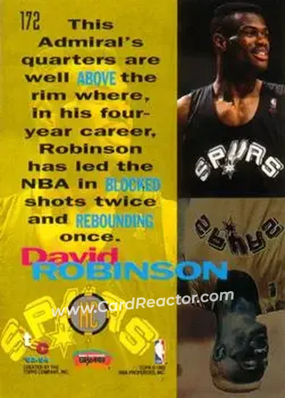 1993-94 Stadium Club #172 - David Robinson - San Antonio Spurs - Back