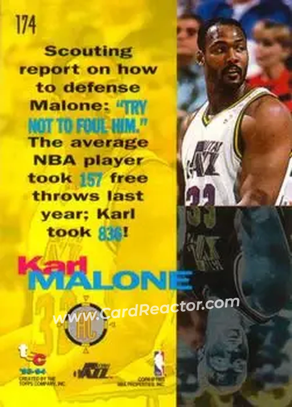 1993-94 Stadium Club #174 - Karl Malone - Utah Jazz - Back