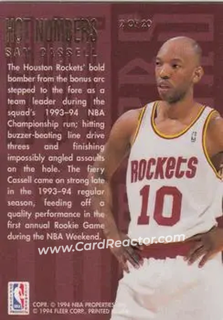 1994-95 Flair - Hot Numbers #2 - Sam Cassell - Houston Rockets - Back 1994-95 Flair - Hot Numbers #2 - Sam Cassell - Houston Rockets - Back