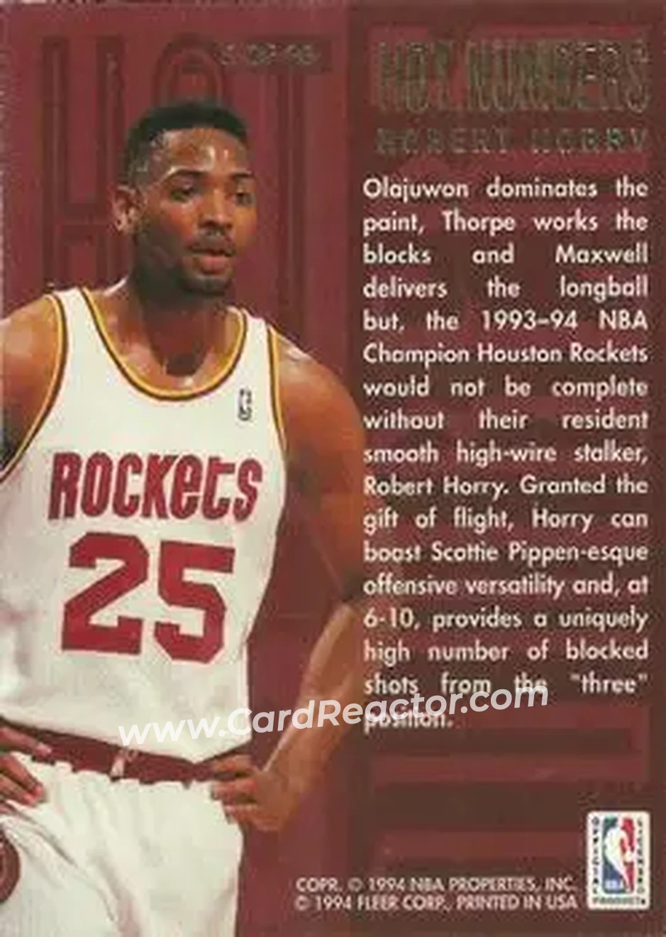 1994-95 Flair - Hot Numbers #5 - Robert Horry - Houston Rockets - Back
