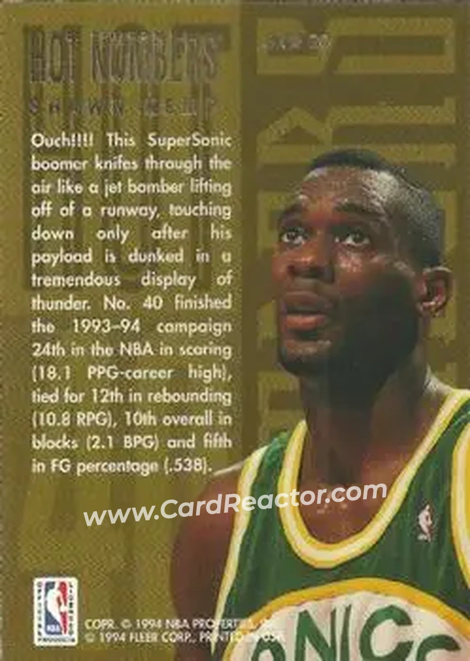1994-95 Flair - Hot Numbers #6 - Shawn Kemp - Seattle SuperSonics - Back