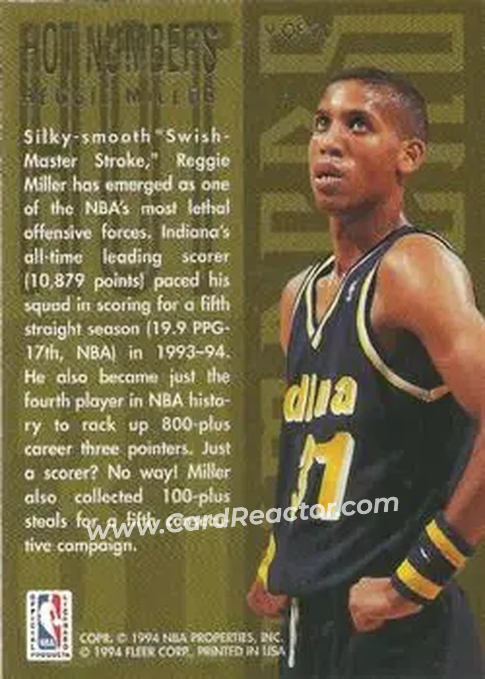 1994-95 Flair - Hot Numbers #9 - Reggie Miller - Indiana Pacers - Back