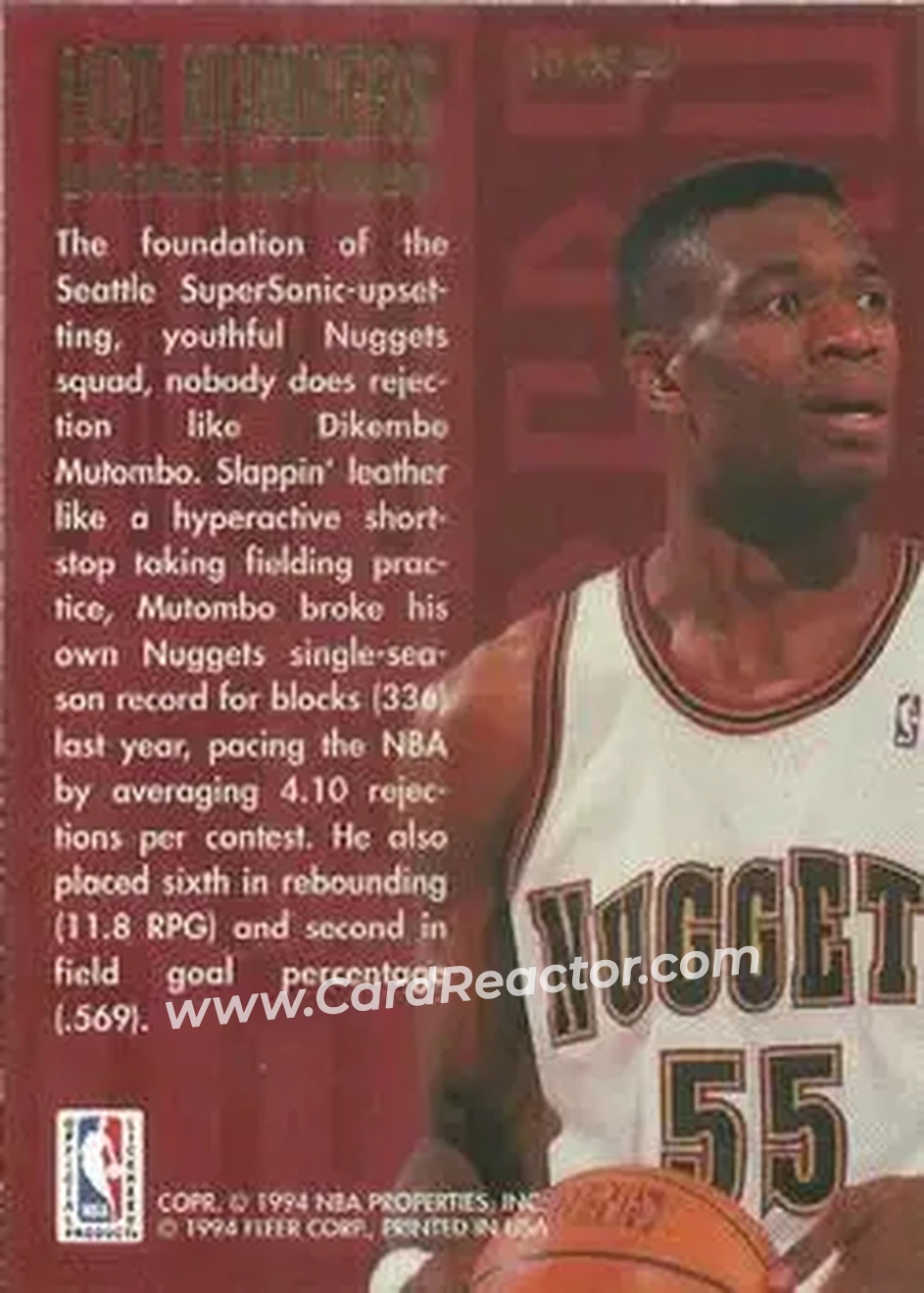 1994-95 Flair - Hot Numbers #10 - Dikembe Mutombo - Denver Nuggets - Back 1994-95 Flair - Hot Numbers #10 - Dikembe Mutombo - Denver Nuggets - Back