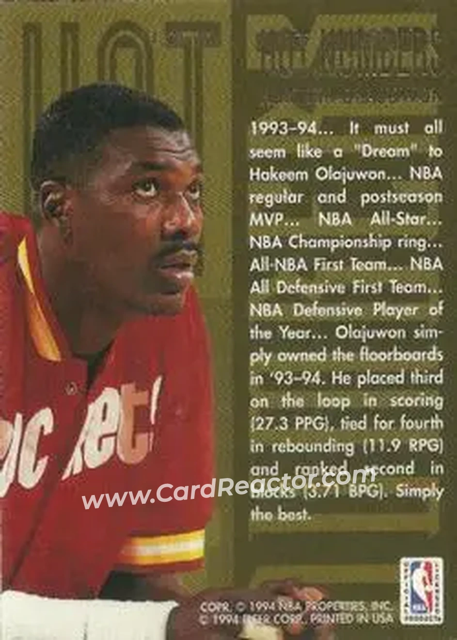 1994-95 Flair - Hot Numbers #11 - Hakeem Olajuwon - Houston Rockets - Back