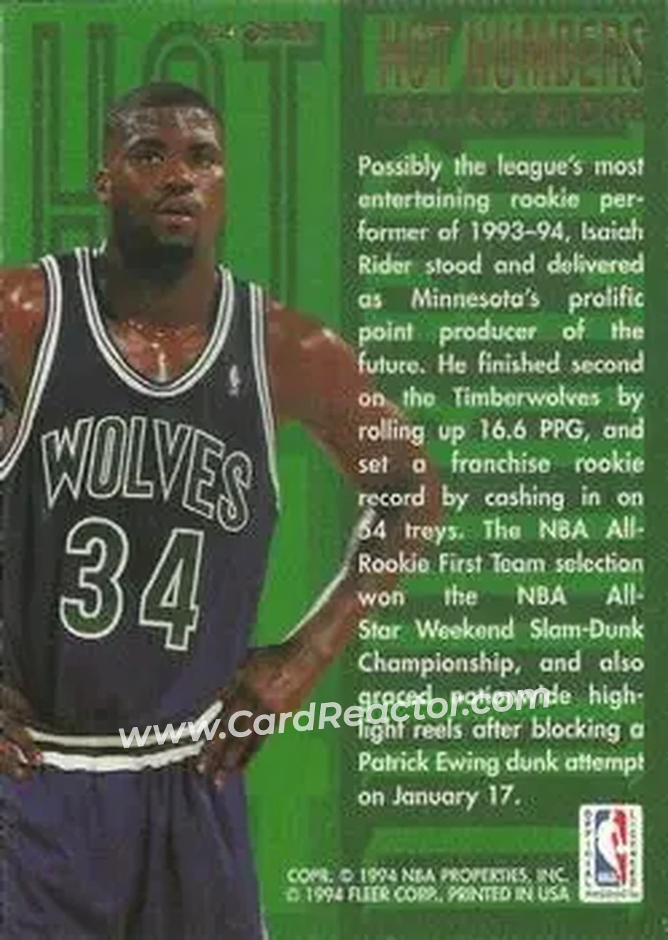 1994-95 Flair - Hot Numbers #14 - Isaiah Rider - Minnesota Timberwolves - Back 1994-95 Flair - Hot Numbers #14 - Isaiah Rider - Minnesota Timberwolves - Back