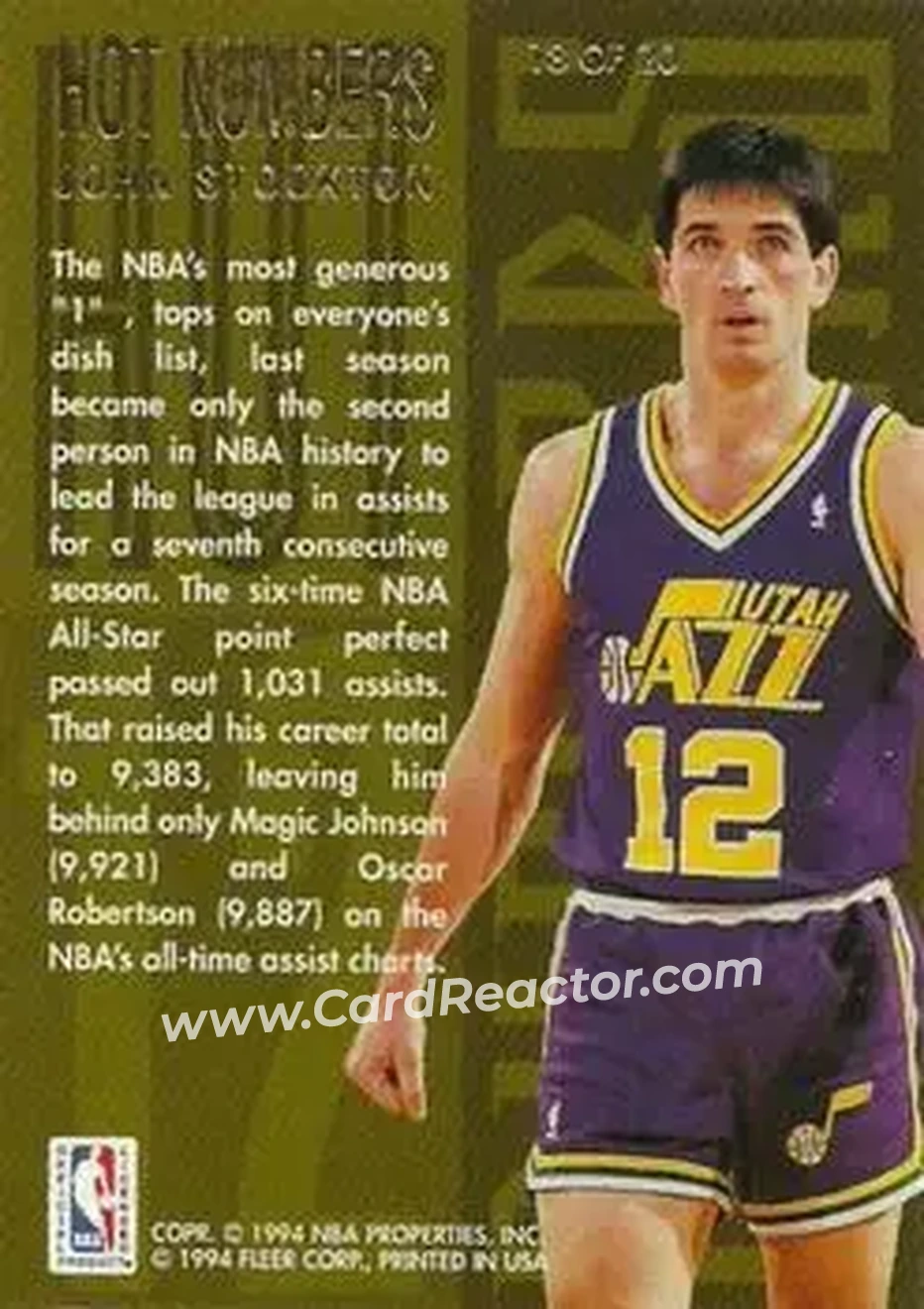 1994-95 Flair - Hot Numbers #18 - John Stockton - Utah Jazz - Back
