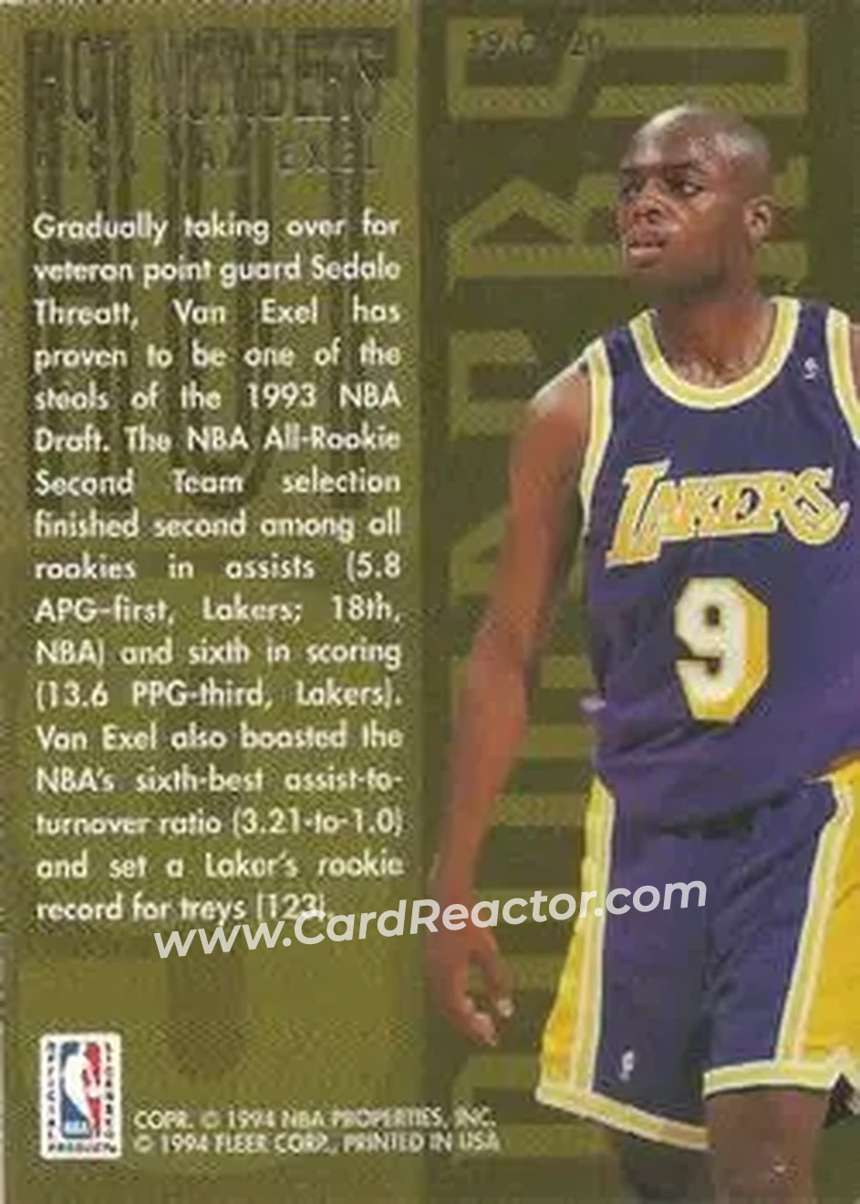 1994-95 Flair - Hot Numbers #19 - Nick Van Exel - Los Angeles Lakers - Back