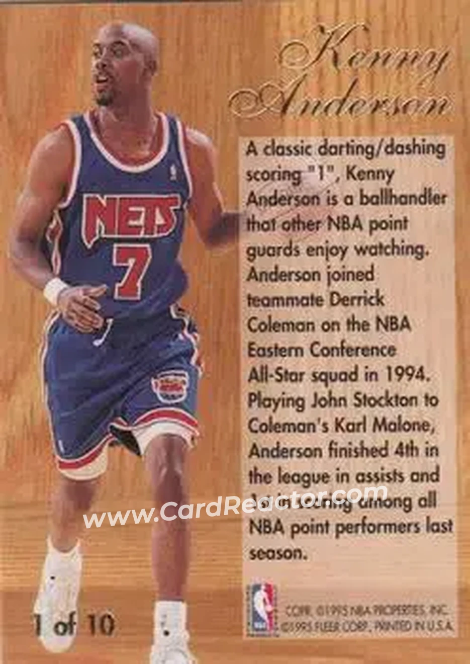 1994-95 Flair - Play Maker #1 - Kenny Anderson - New Jersey Nets - Back 1994-95 Flair - Play Maker #1 - Kenny Anderson - New Jersey Nets - Back