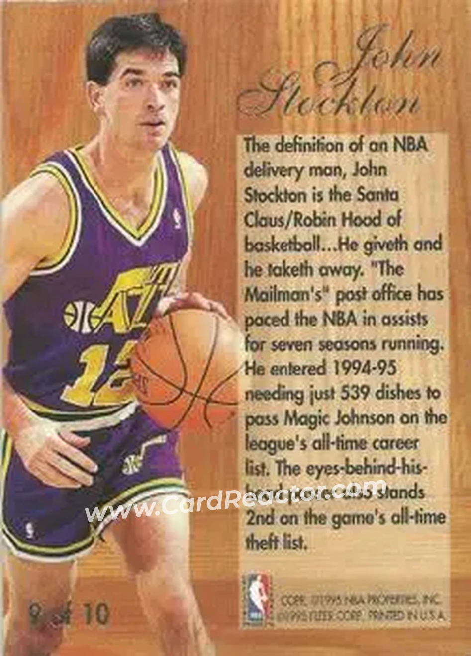 1994-95 Flair - Play Maker #9 - John Stockton - Utah Jazz - Back 1994-95 Flair - Play Maker #9 - John Stockton - Utah Jazz - Back