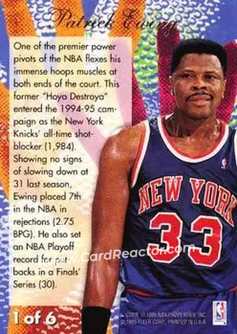 1994-95 Flair - Rejectors #1 - Patrick Ewing - New York Knicks - Back