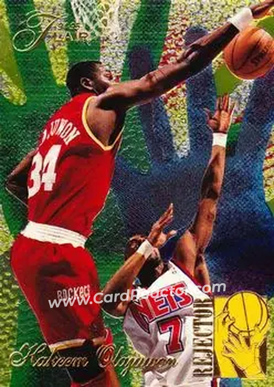 1994-95 Flair - Rejectors #4 - Hakeem Olajuwon - Houston Rockets - Front 1994-95 Flair - Rejectors #4 - Hakeem Olajuwon - Houston Rockets - Front